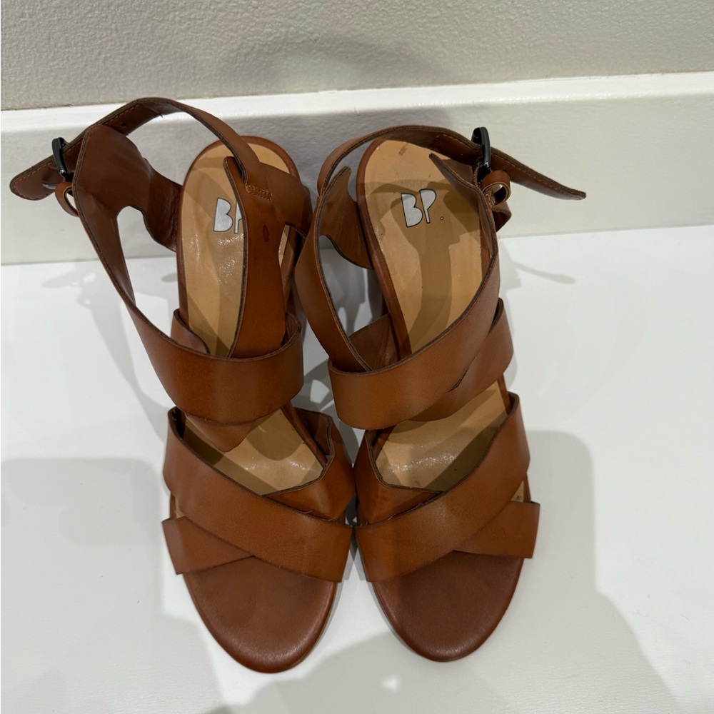BP. Nordstrom Crisscross Strap block-heel Buckle size 7.5 in brown - Picture 2 of 10
